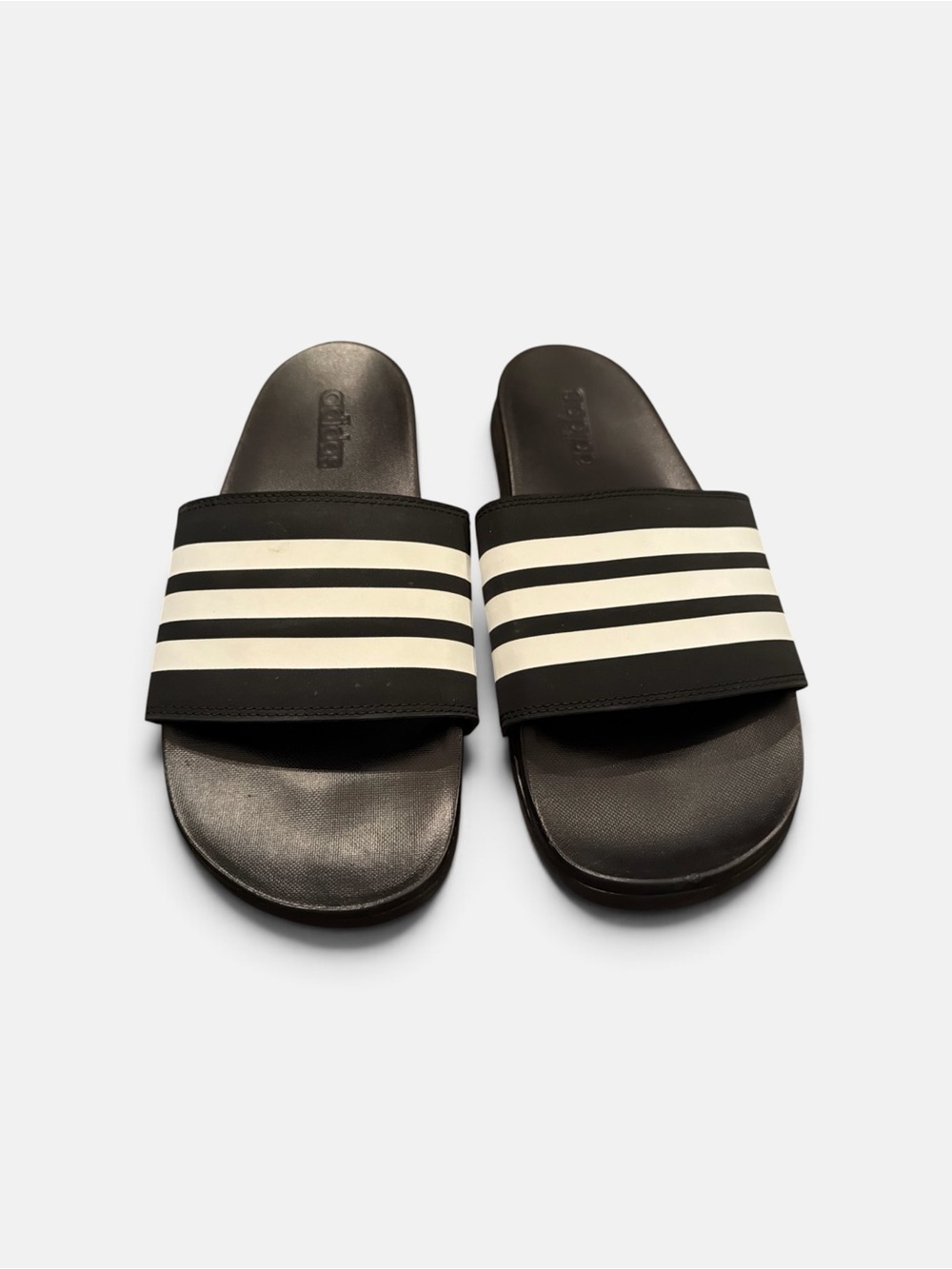 adidas Black and White Striped Slide Sandals- Men’s Size 12, NEW